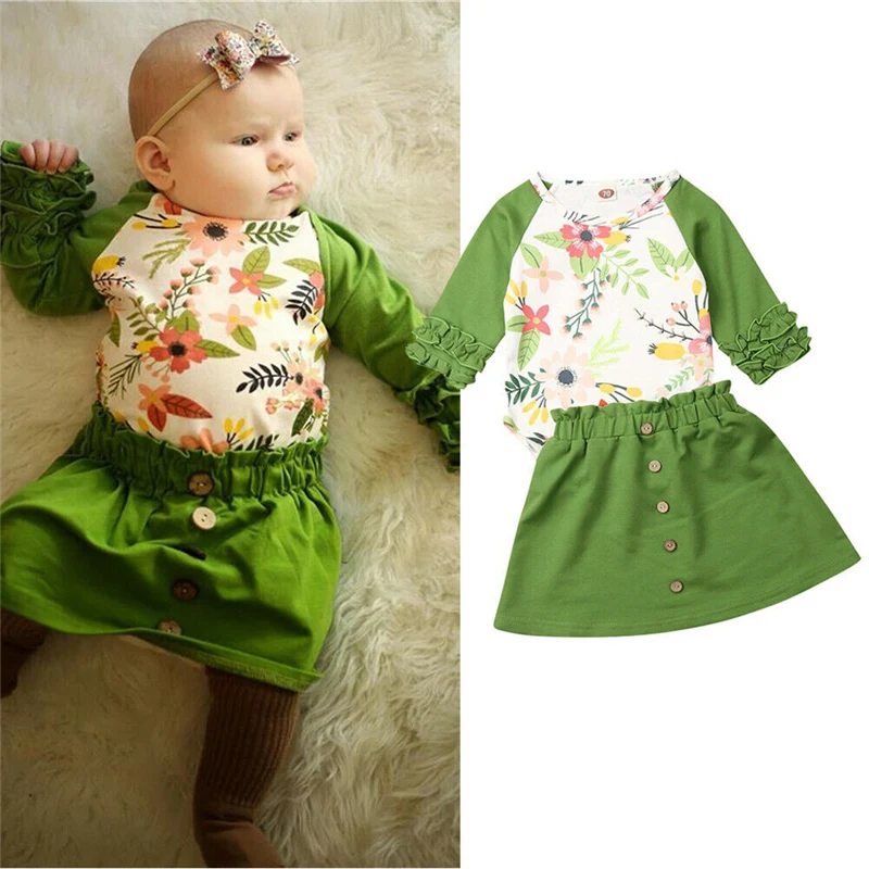 Комплект стильной детской одежды из 2 предметов для маленьких девочек зеленый