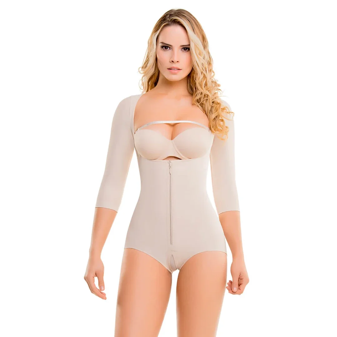 

Half-Sleeves Butt Lifting Shaping Bodysuit Zipper Open Crotch Compression Garment For Women Triangular Culotte Gainante