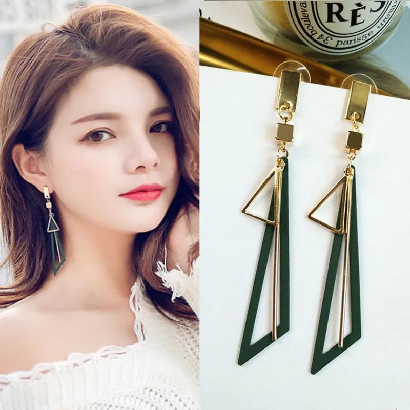 Длинные геометрические серьги в европейском и американском стиле женские