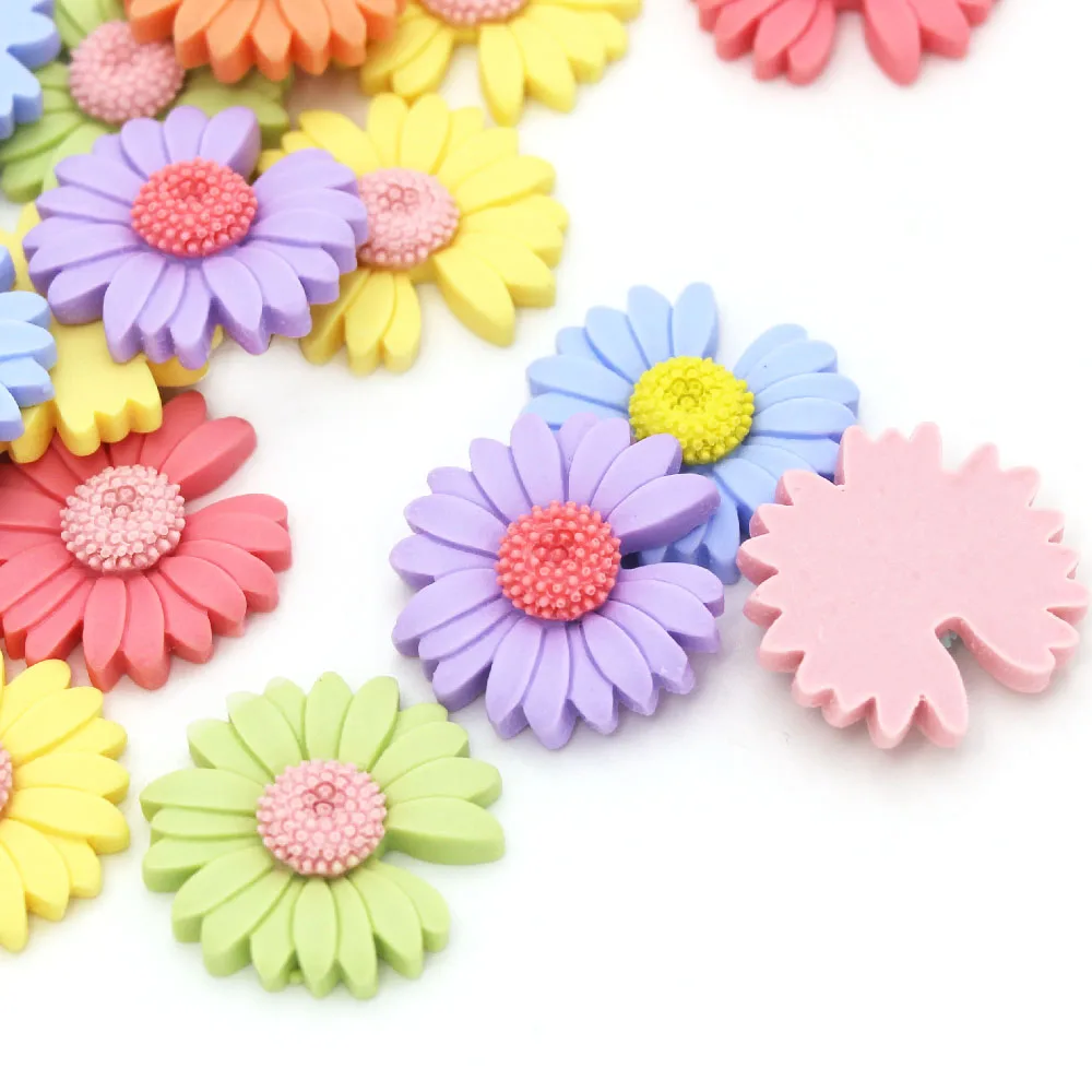20 шт. разноцветные кабошоны в форме цветка маргаритки с плоской задней