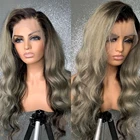 Омбре 1B Гари хайлайтер Свободные волны безклеевые кружевные передние парики для черных женщин предварительно выщипанные перуанские серые волнистые человеческие волосы парик