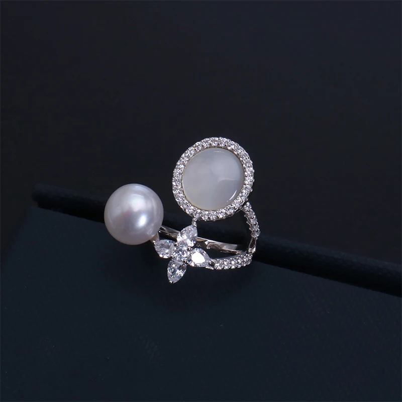 

Luxurious S925 Shell Pearl Finger Rings Fashion Accessories Couples Zircon Ring Fashion Jewelry Lovers Women Gifts