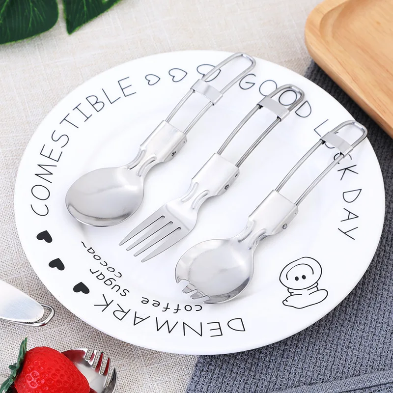 Складные столовые приборы портативная многоразовая Складная нержавеющая сталь