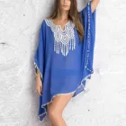 Женская купальная одежда, накидка, Женская пляжная одежда с рукавом летучая мышь, пальто, бикини для кондиционера, защита от солнца, синие накидки