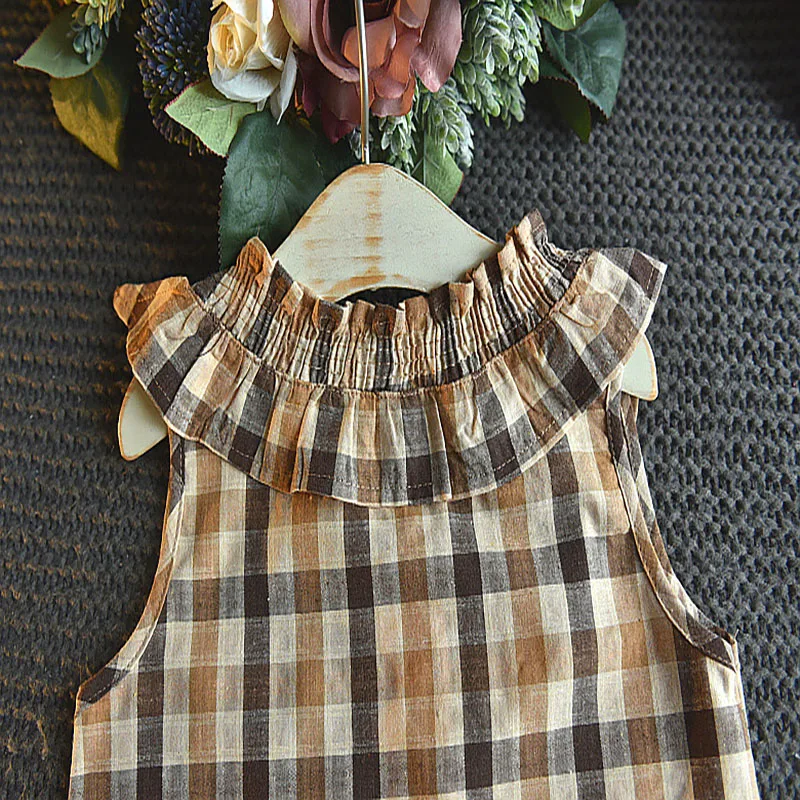 Комплект одежды для девочек лето 2021 клетчатая рубашка без рукавов + юбка