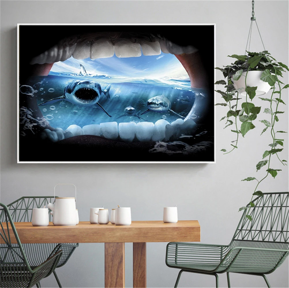 Настенное художественное украшение с юмором мультяшными морскими акулами