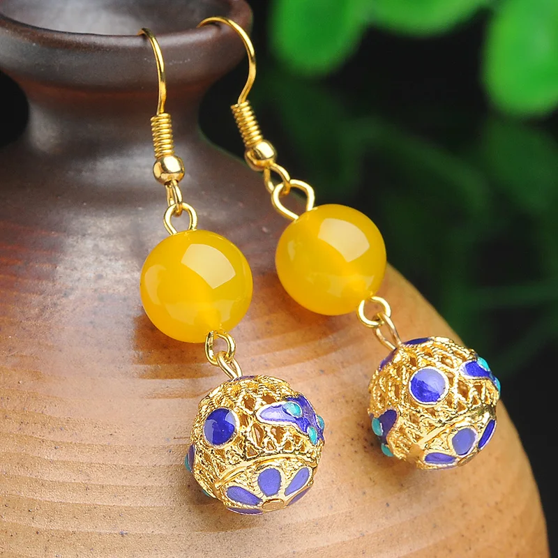 Natural chicken oil jaundice myelin earring 925 silver gold-plated jade-encrusted jade-studded women's earrings send certificate |