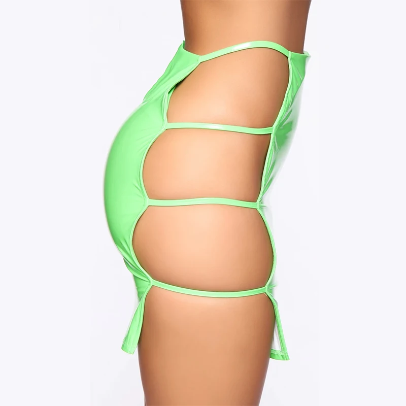 Bkld искусственная кожа Высокая талия Bodycon Оболочка Сексуальная Женская открытая обтягивающая юбка-карандаш неоновый зеленый PU Короткие вечерние Клубные мини-юбки