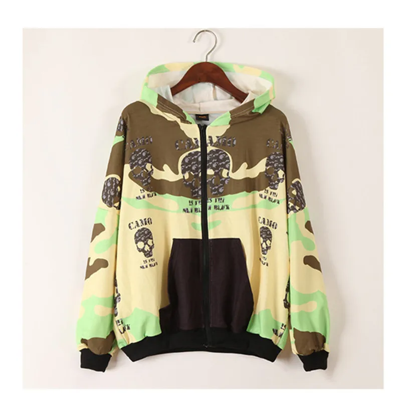 

loose outerwear Camouflage spring autumn jacket women new streetwear zipper women jacket Skull Oversized hip hop top Hooded coat