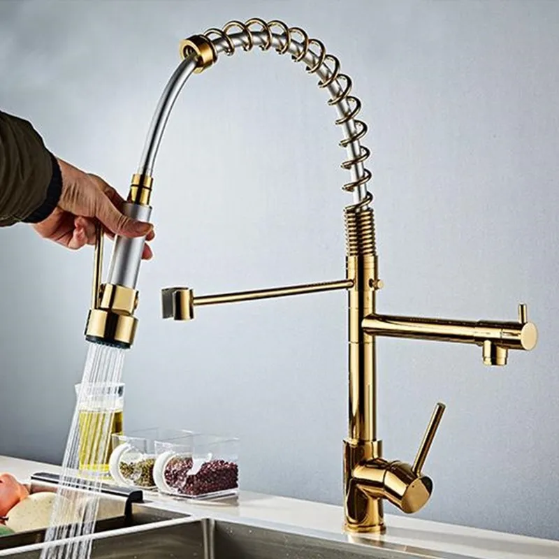 LASO гибкий кухонный кран позолоченный Многофункциональный пружинный для мытья