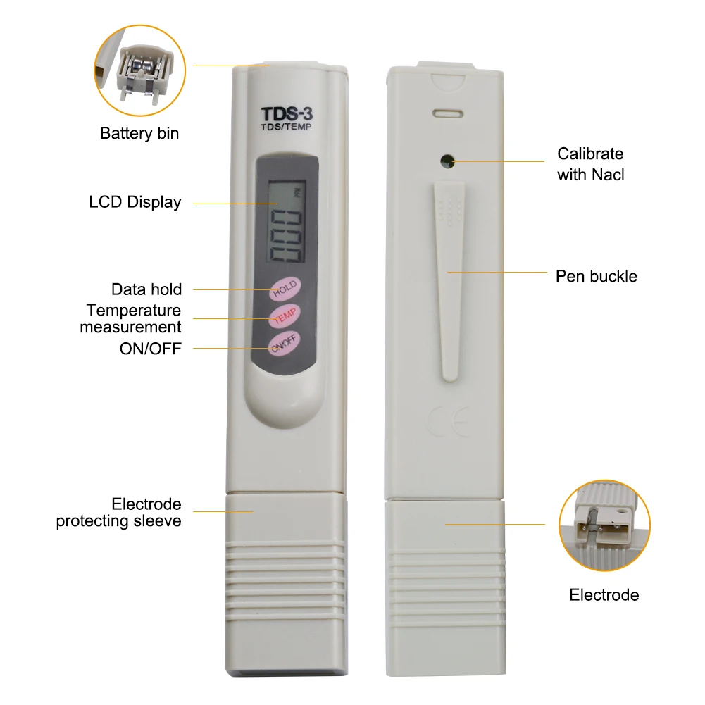 Yieryi TDS-3 цифровой измеритель качества воды Tds тестер чистоты 0-9999ppm для аквариума, воды, бассейна, спа, садоводства 10 шт