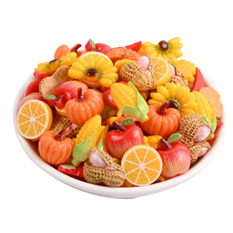 Julie Wang 20PCS Resin Fruit Charms Mixed Artificial Apple Banana Orange Corn Peanut Pendants Jewelry Making Accessory Decor | Украшения и