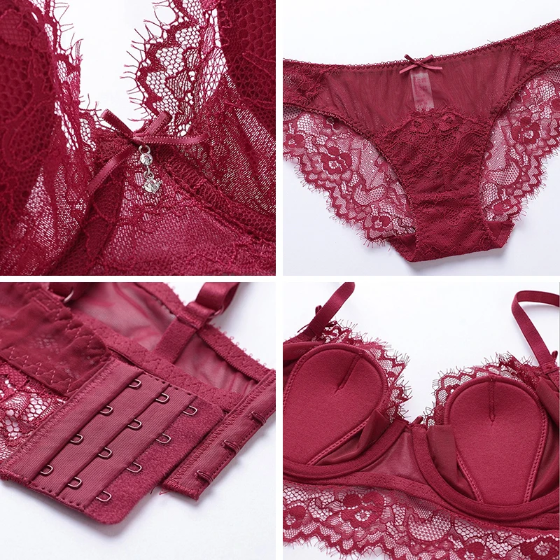 

Big Cup C D E Plus Size Lingerie Sexy Bra And Panty Sets For Women Floral Embroidery Underwire Push Up Lace Underwear Brassiere