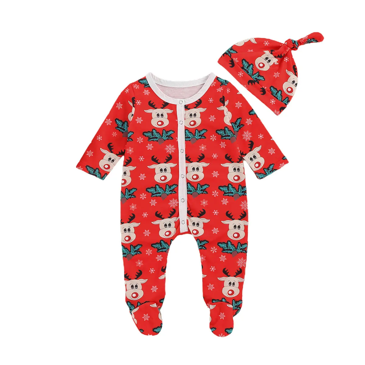 

Xmas Romper Autumn Fall Long Sleeve Red Toddler Infant Unisex Boy Girl Red Christmas Jumpsuit Outfits Clothing Hat 2PCs Costume