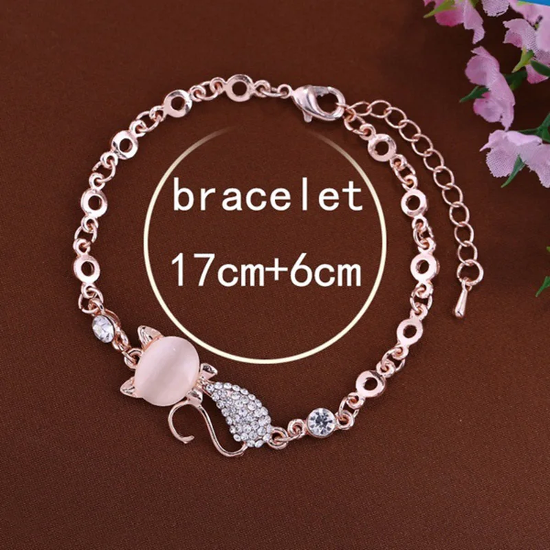 1 шт. женский подарочный браслет с кристаллами в форме кошки опаловым кольцом