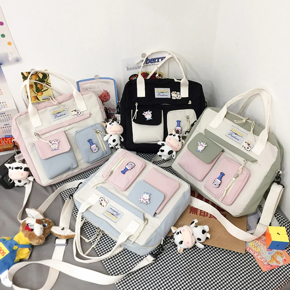 

Women Fashion Canvas Contrast Color Backpack Preppy Style Student School Travel Handbags Large Capacity Rucksack