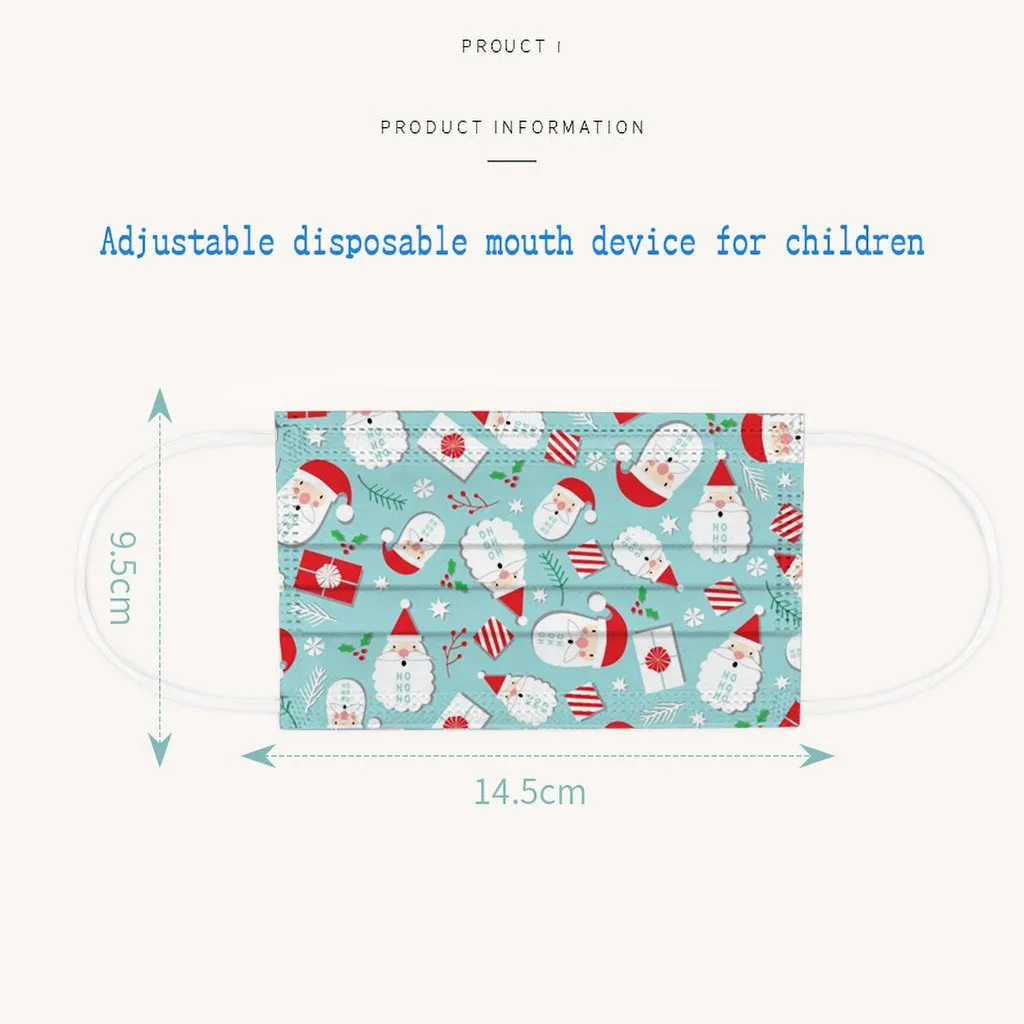 

50PC Children Christmas Print Three-Layer Disposable Protective Cartoon Printing Mask mouth Face mask Breathable Earloops Masks