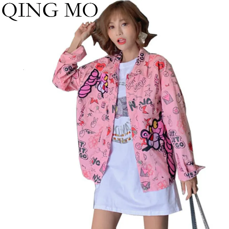 QING MO свободная Осенняя Женская куртка 2019 женская розовая пантера пальто милая
