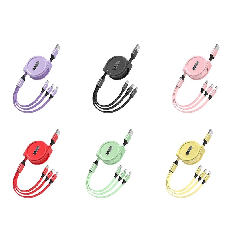 3 in 1 retractable type c micro usb multi charger cable for xiaomi redmi note10 pro fast charging usb cable for iPhone charging