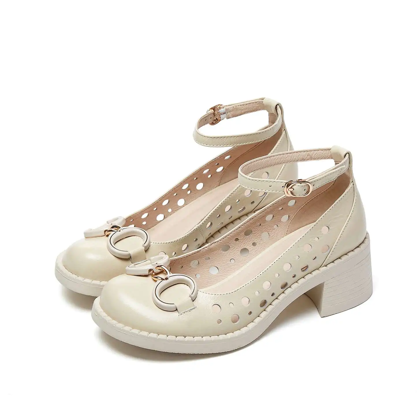 

Krazing pot new genuine leather high heels round toe shallow metal vintage hollow out daily wear buckle straps sandals women L01