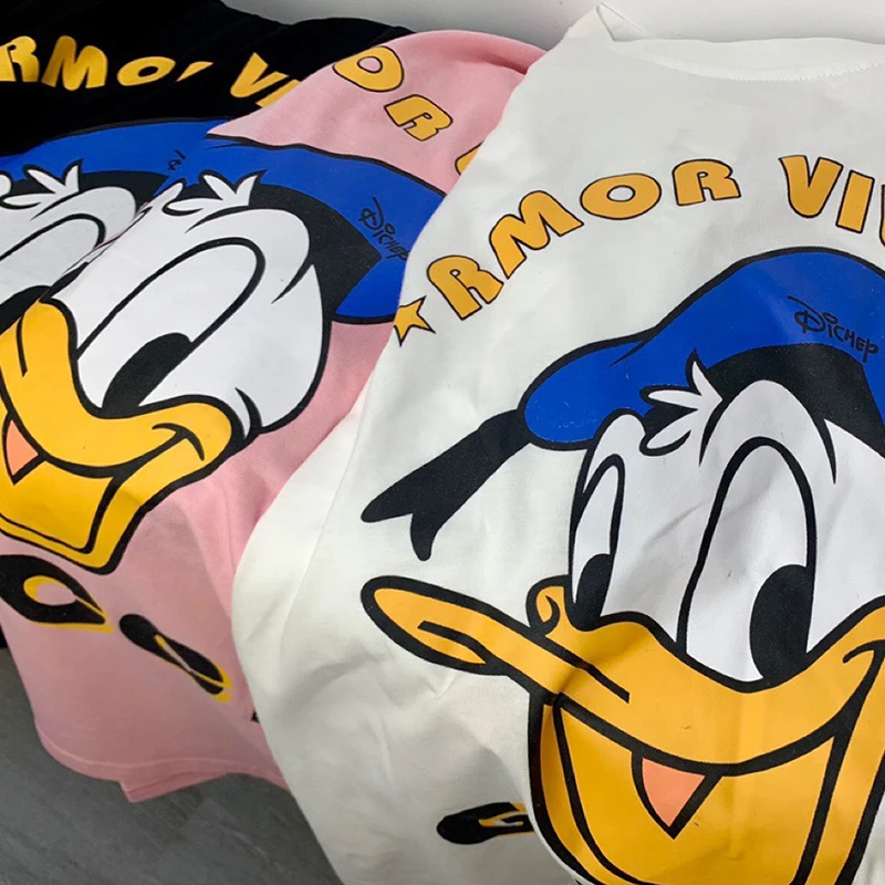 

Disney Fashion Donald Duck Retro Letter T-Shirt Girls Kawaii Cartoon Print Women Harajuku T-Shirt Short Sleeve Tee Tops Female