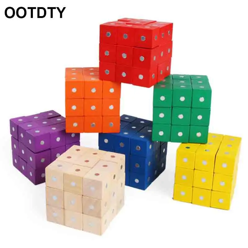 

10 Pcs/Set Magnetic Building Blocks Cube Wooden Toys for Kids Building Assembling Blocks