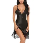 Ночная рубашка женская, шелковая, на тонких бретелях, кружевная