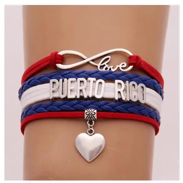 

National Flag Puerto Rico Bracelet Heart Leather Bracelets