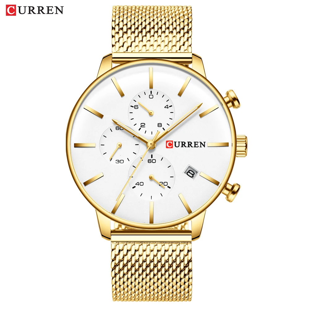 Top Luxury Brand CURREN Men Watch Fashion Sport Waterproof Chronograph Stainless Steel Mesh Wristwatch for Relogio Masculino |