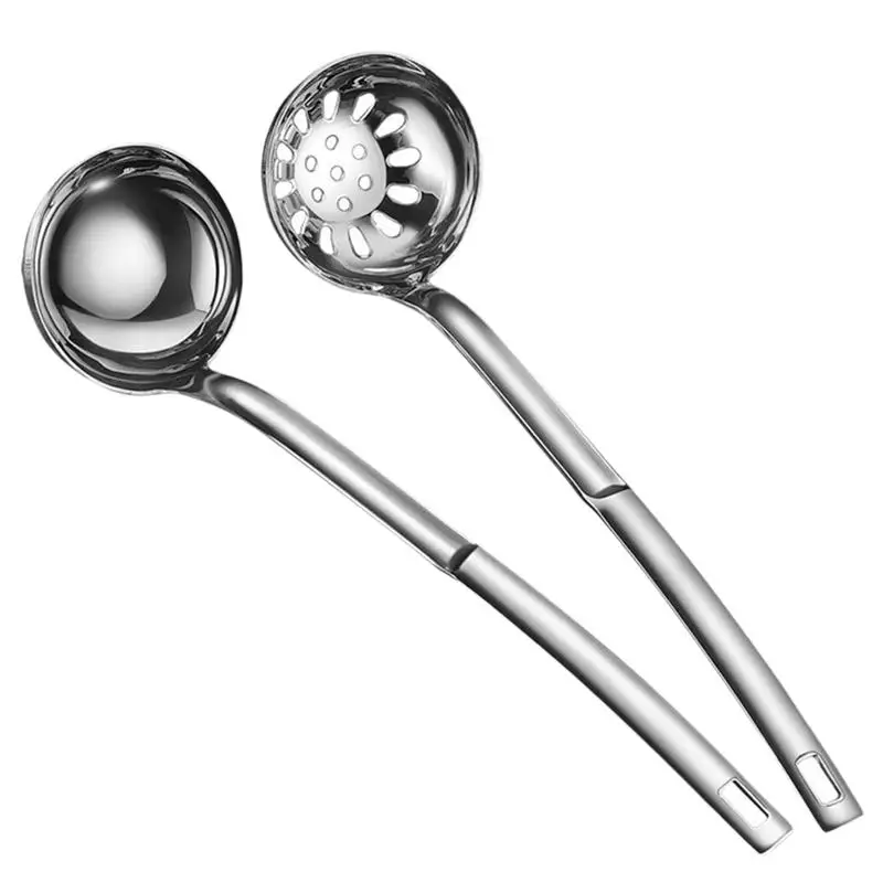 

2pcs Stainless Steel Soup Spoon Slotted Spoon Hot Pot Long Handle Ladle Spoon Skimmer Colander Filter Kitchen Cooking Tools