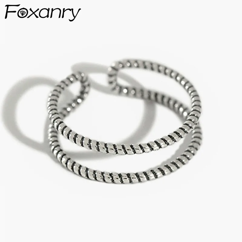 

Foxanry 925 стерлингового серебра кольца с выемками 2021 Модные Винтажные ЭЛЕГАНТНЫЕ ПАРЫ вечерние ювелирные подарки двойной Слои твист аксессуа...