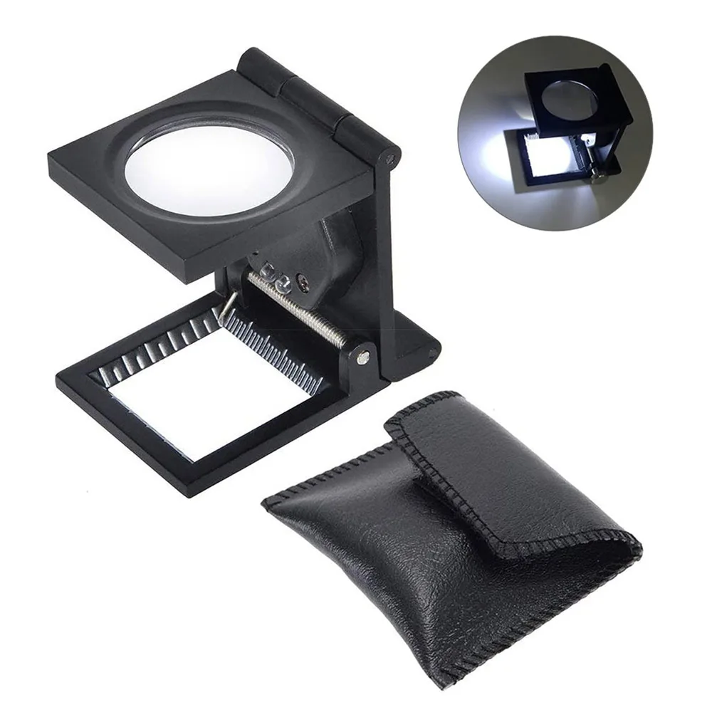 

10X Table Pocket Magnifier with 2LED Light Optical Glass Folding Illuminate Magnifier Glass for Cloth Textile Fabrics Inspection