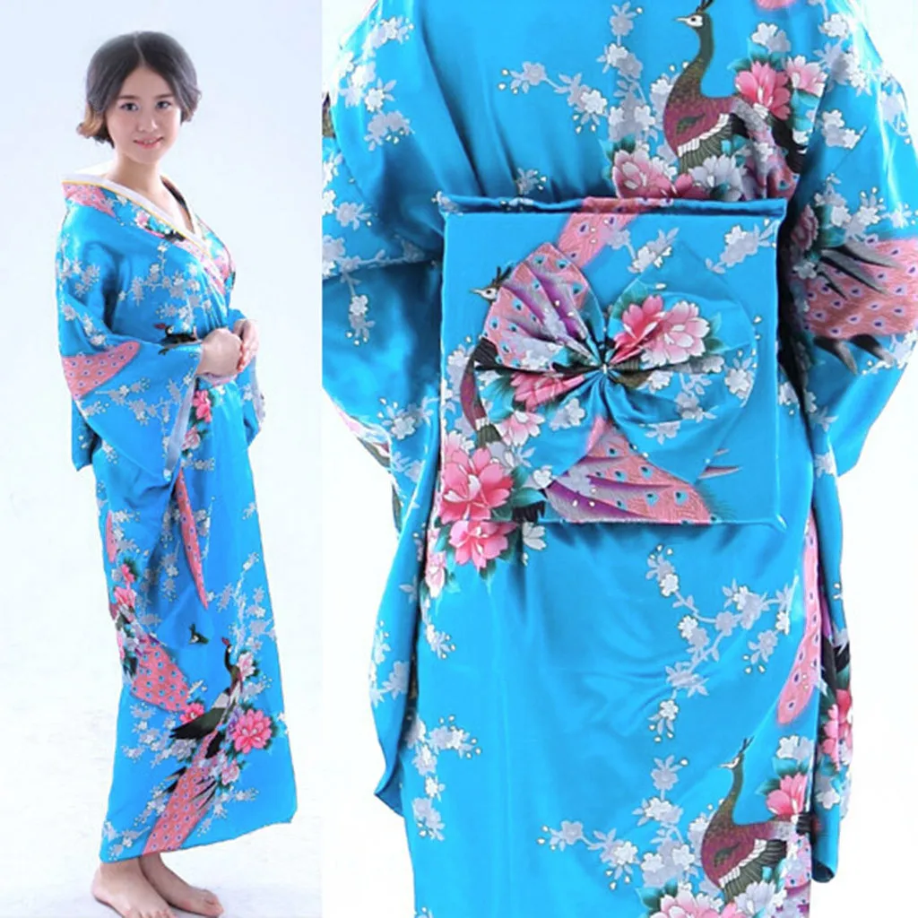 

Women's Floral Print Kimono Robe Belt Slim Fit Traditional Japanese Costume Photography Cosplay Costume