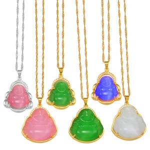 Ожерелье с подвеской в виде Будды Anniyo, женский розовыйбелыйзеленый амулет, подвески в китайском стиле Maitreya, стильные украшения, Рождественский подарок #242606