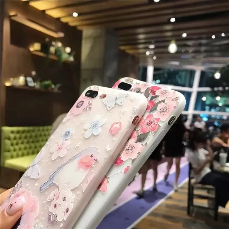 Мягкий чехол из ТПУ для iPhone 11 Pro Max XS XR X 6 6S 7 8 Plus 3D рельефный с цветочным принтом