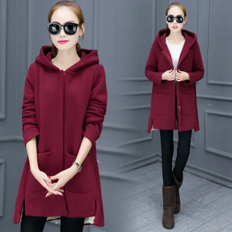 Женская ветровка средней длины повседневное пальто с капюшоном и карманами на