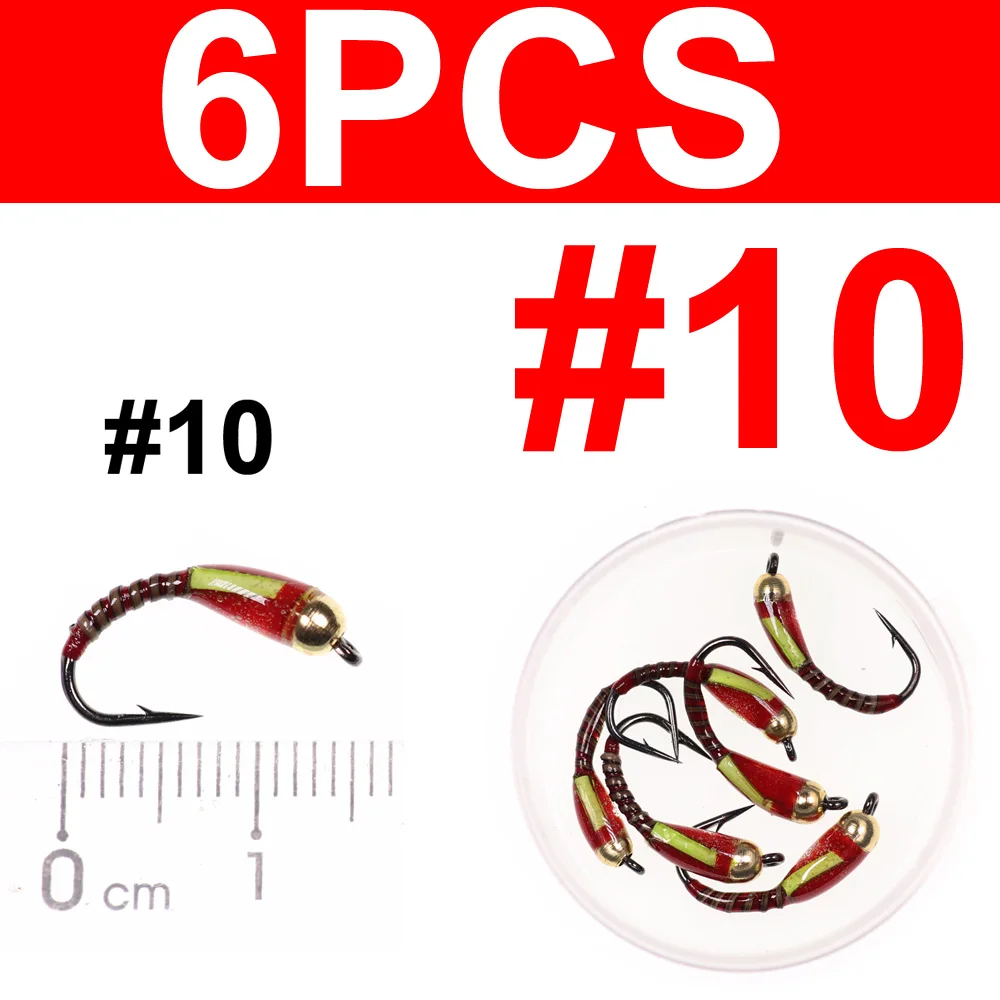 6pcs size 10 Wifreo 6 шт. латунь Beadhead Павлин Herl зуммер Летающий лед Рыбалка муха приманка джиг Nymph Larvea для форели окунь Bluegill Рыбалка - Цвет: 6pcs size 10