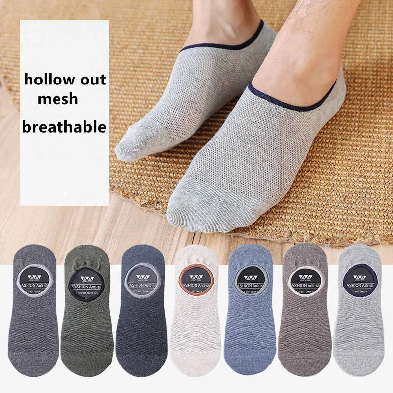 

Summer Men Socks Business Male Thin Breathable Invisible Short Sock Slippers Hollow Out Mesh Silicone Anti-skid Ankle Boat Socks