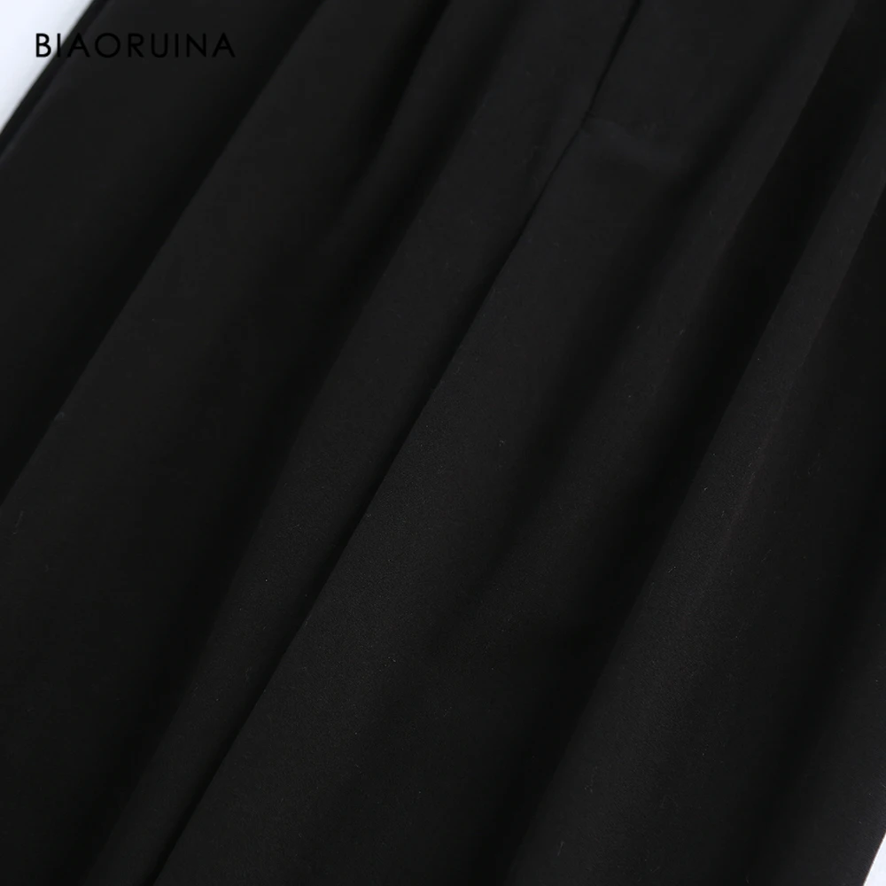 BIAORUINA Женские однотонные черные повседневные свободные прямые брюки офисные