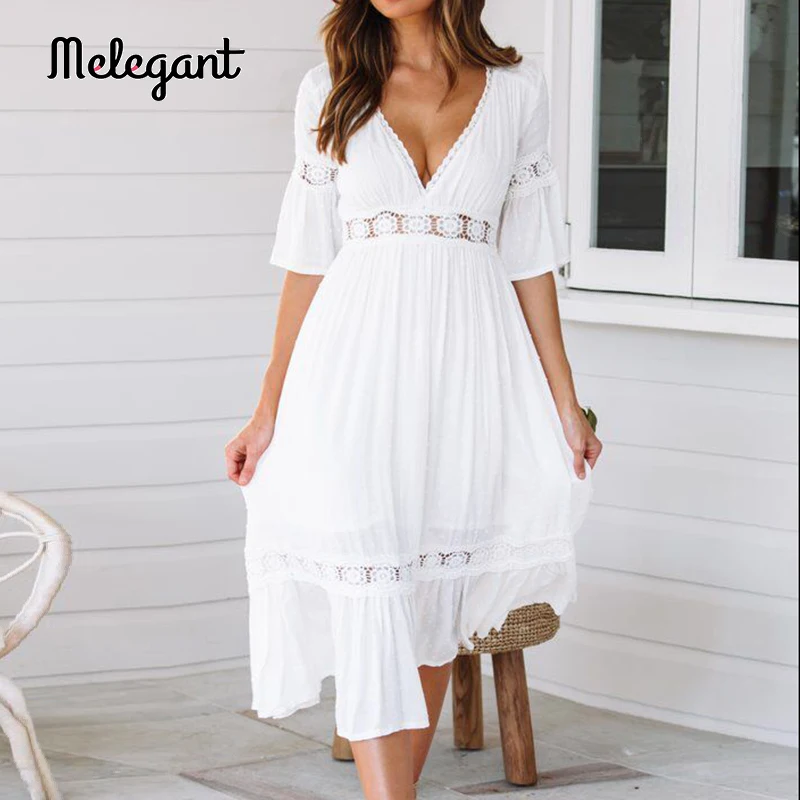 Элегантное 2020 сексуальное женское белое кружевное платье открытое Ретро