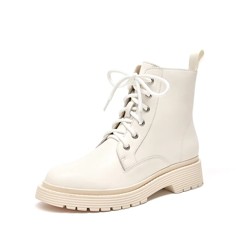

2021 new Ankle Boots Women Genuine Cow Leather Lace-Up Round Toe Lady Booties Autumn Winter Platform Sole Shoes Handmade 03429