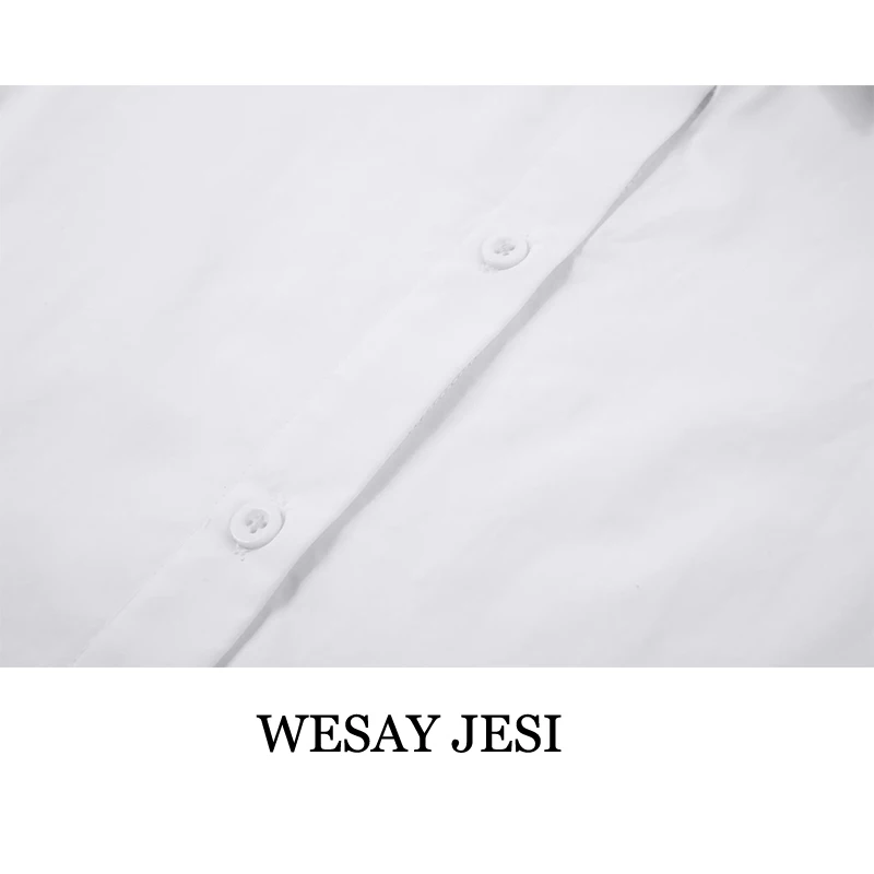 

WESAY JESI Women's Shirt New Fashion Casual Solid Color Lapel Lantern Long Sleeve Loose Blouse Buttons Irregular Hem Long Shirt