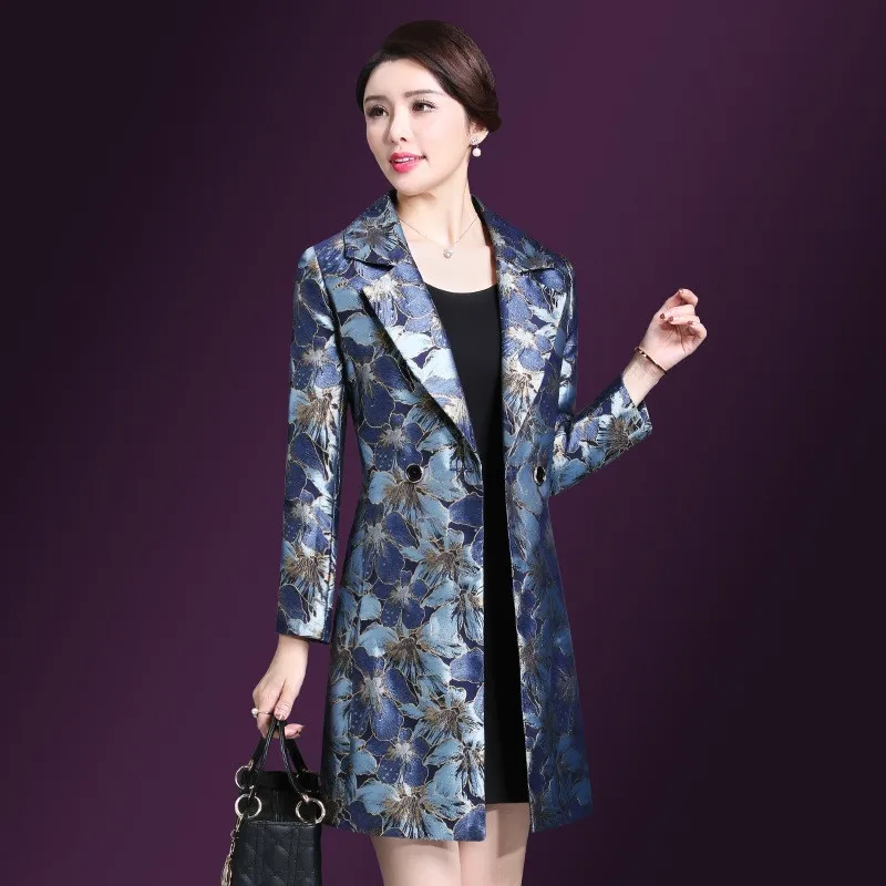 Женское длинное пальто с цветочным принтом облегающий двубортный винтажный