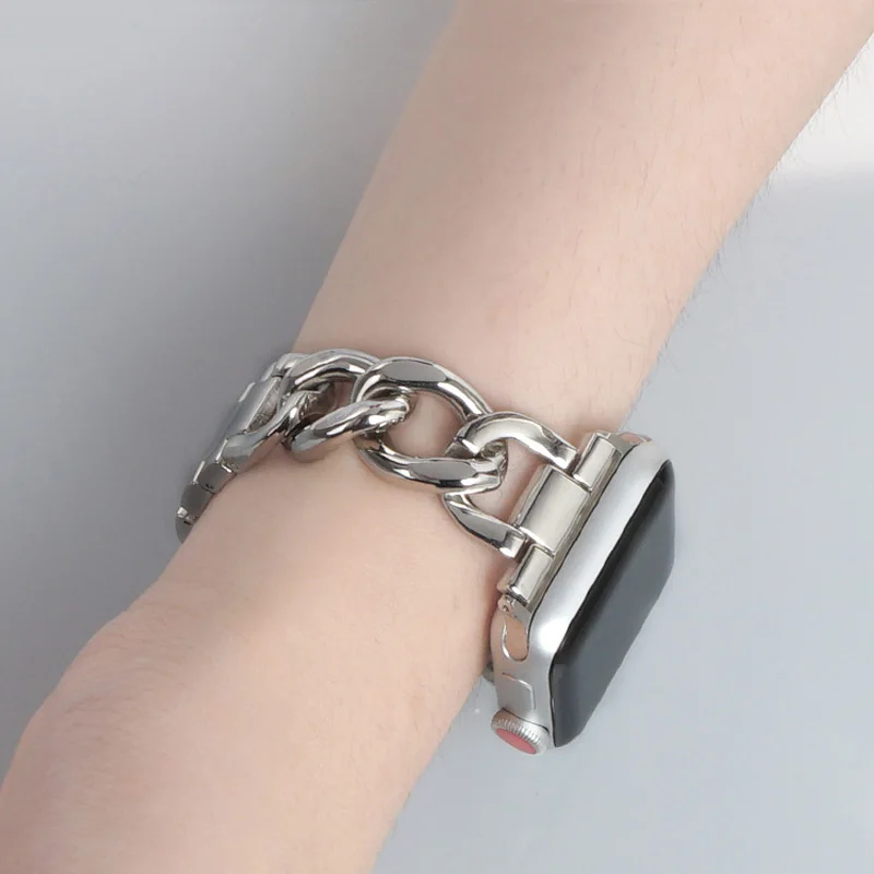 Ремешок Cubana из нержавеющей стали для Apple watch металлический браслет iWatch series 7 6 5 4 3 se