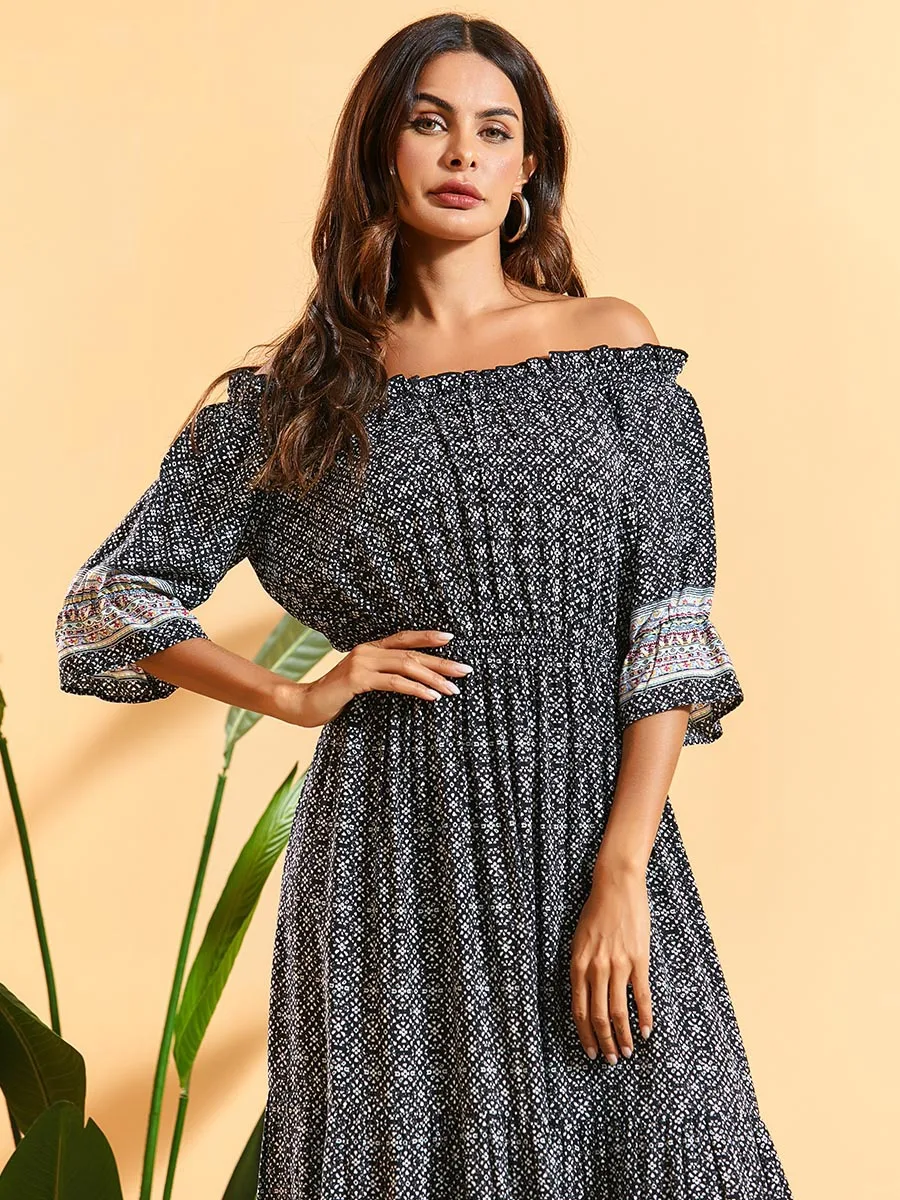 Женское пляжное платье без бретелек Boho длинное макси с принтом и высокой талией |