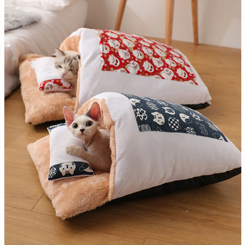 Washable  Winter Warm Cat Bed House Cute Funny Small Pet Bed Blanket Sleeping Bag Japanese Style Animals Sleeping Sofa Bag