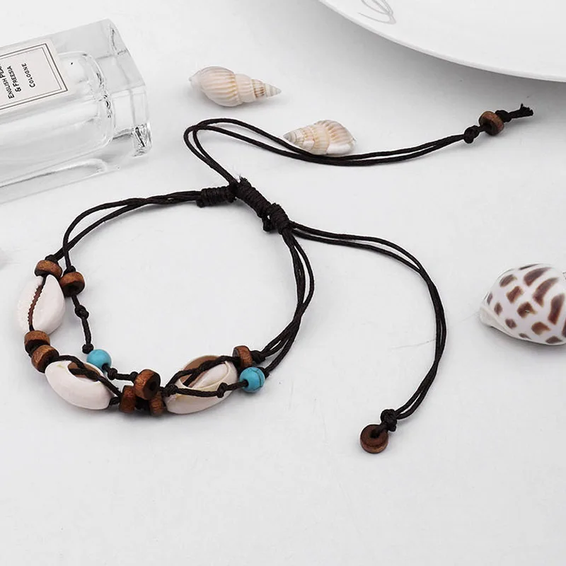 Boho натуральная морская раковина браслет для щиколоток с камнем женщин