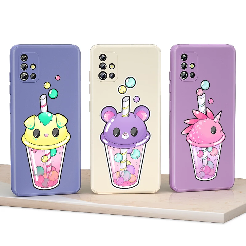 

Milk tea cup cute Liquid Silicone Soft Cover For Samsung S21 Pro S20 FE S10 Note 20 10 Plus Lite Ultra 5G Phone Case