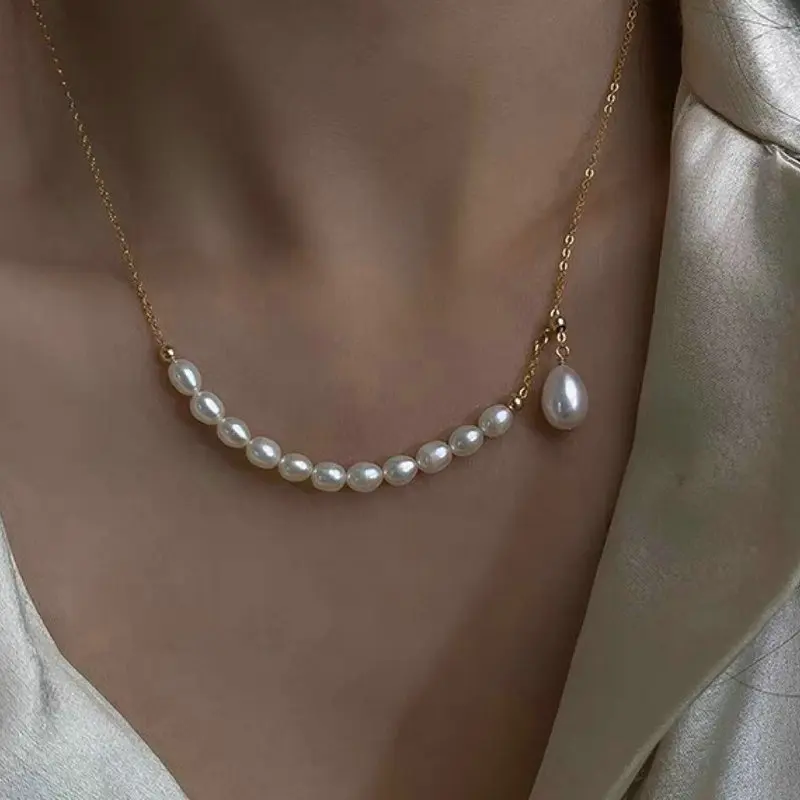 SINZRY Элегантные корейские ювелирные изделия ручной работы блестящие женские ожерелья-Чокеры с натуральным пресноводным жемчугом