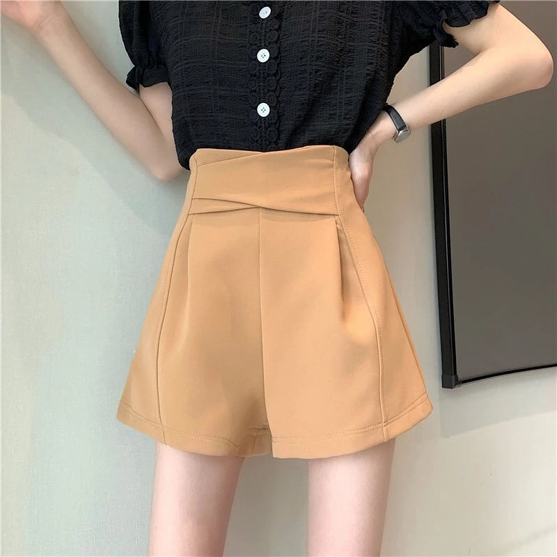 

Ladies New High Waist Wide Leg Shorts 2021 Summer Chiffon Shorts Women Thin Fashion Elegant Office Ladies Elegant Shorts